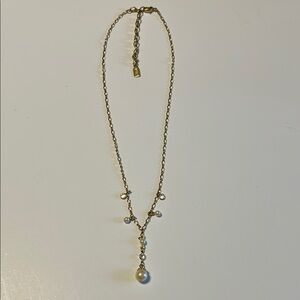 1928 Gold Tone and Faux Pearl Drop Necklace